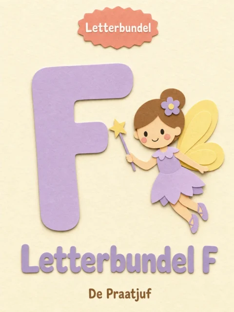 Omslag van Letterbundel F met een vrolijke papieren fee