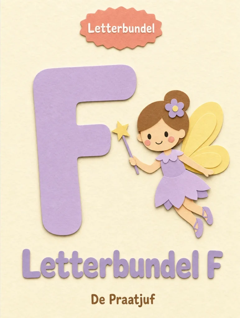 Omslag van Letterbundel F met een vrolijke papieren fee