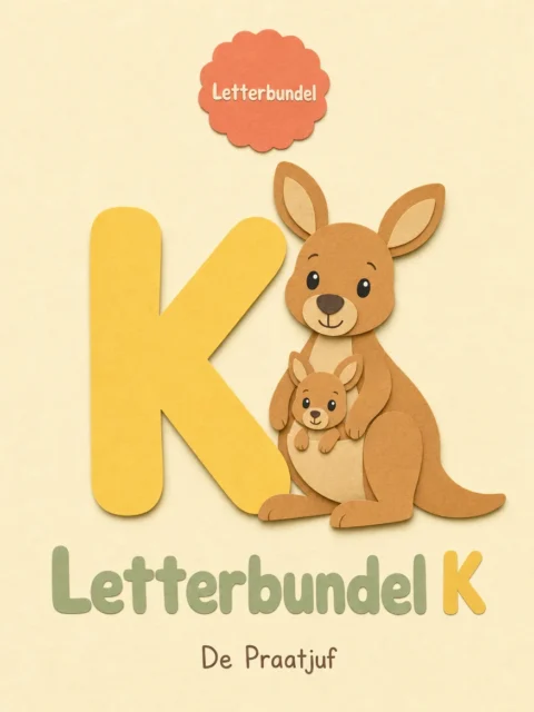 Omslag van Letterbundel K met een vrolijke papieren kangoeroe