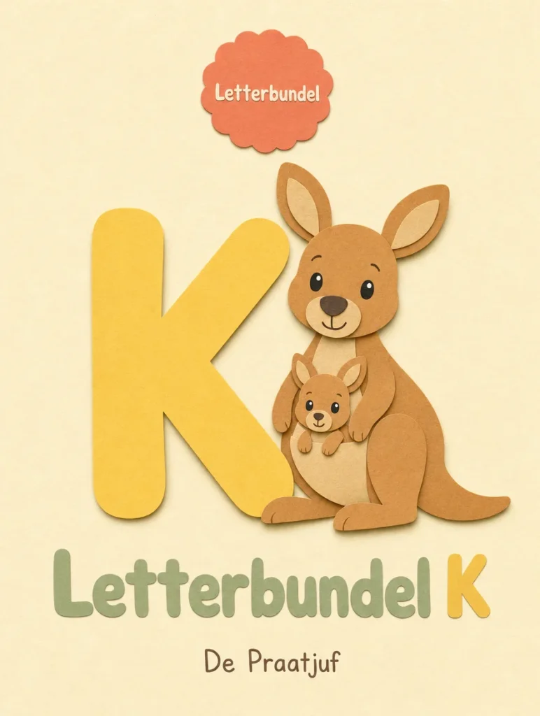 Omslag van Letterbundel K met een vrolijke papieren kangoeroe