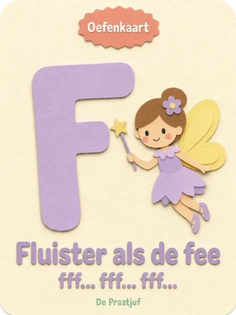 Voorbeeld-oefenkaart uit Letterbundel F: fluister als de fee