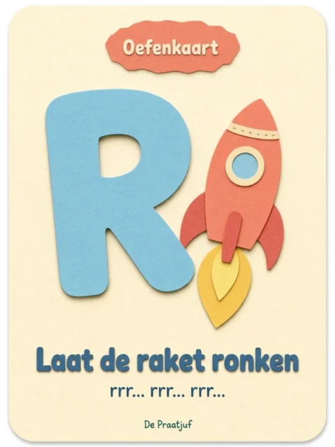 Voorbeeld-oefenkaart uit Letterbundel R: laat de raket ronken