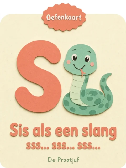 Voorbeeld-oefenkaart uit Letterbundel S: sis als een slang